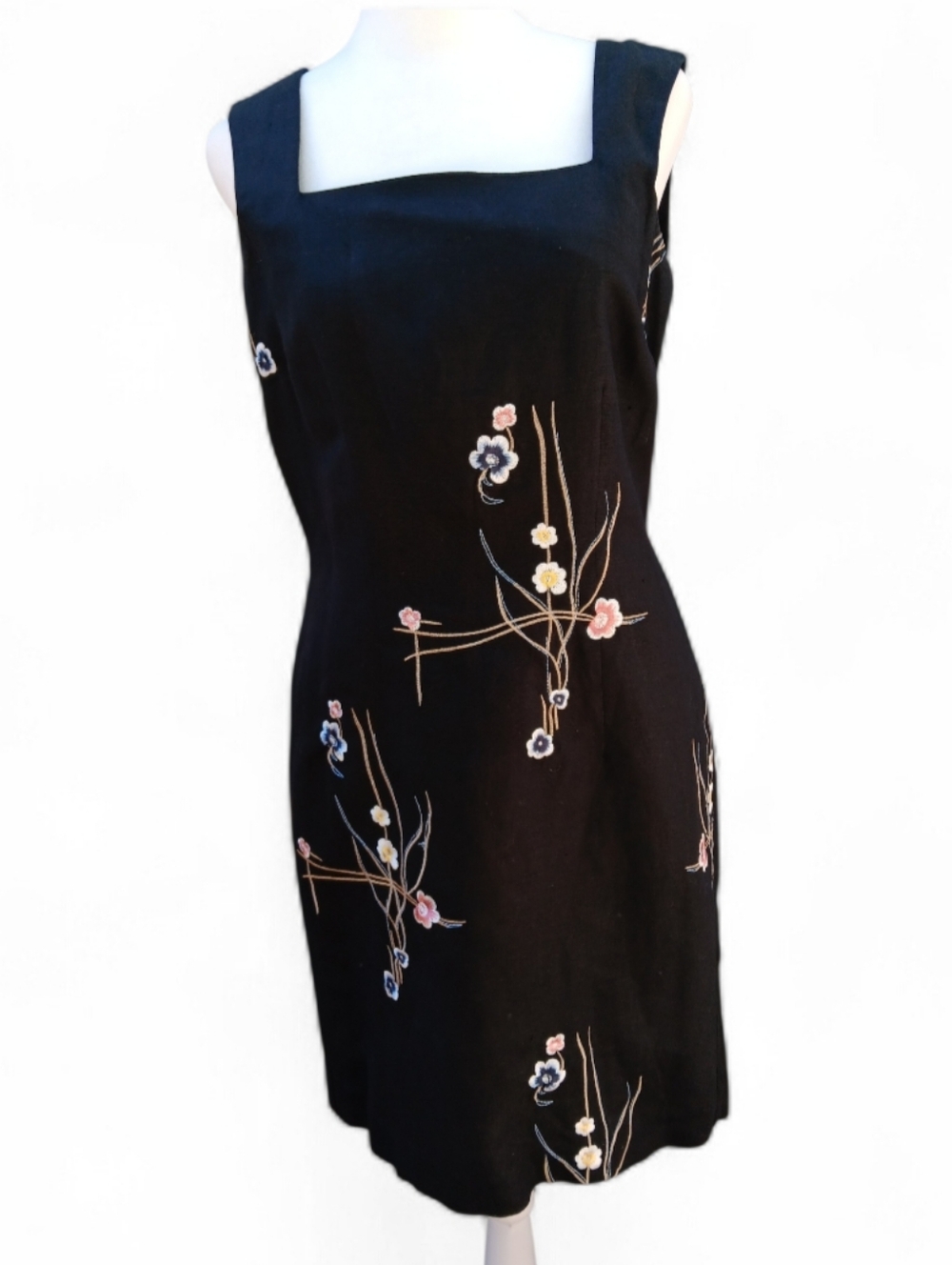 Sheri Martin Black Embroidered Floral Midi Dress